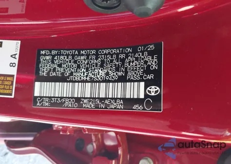 2025 Toyota Corolla Hybrid Le z USA, uszkodzony, nr VIN JTDBDMHE7S3019439